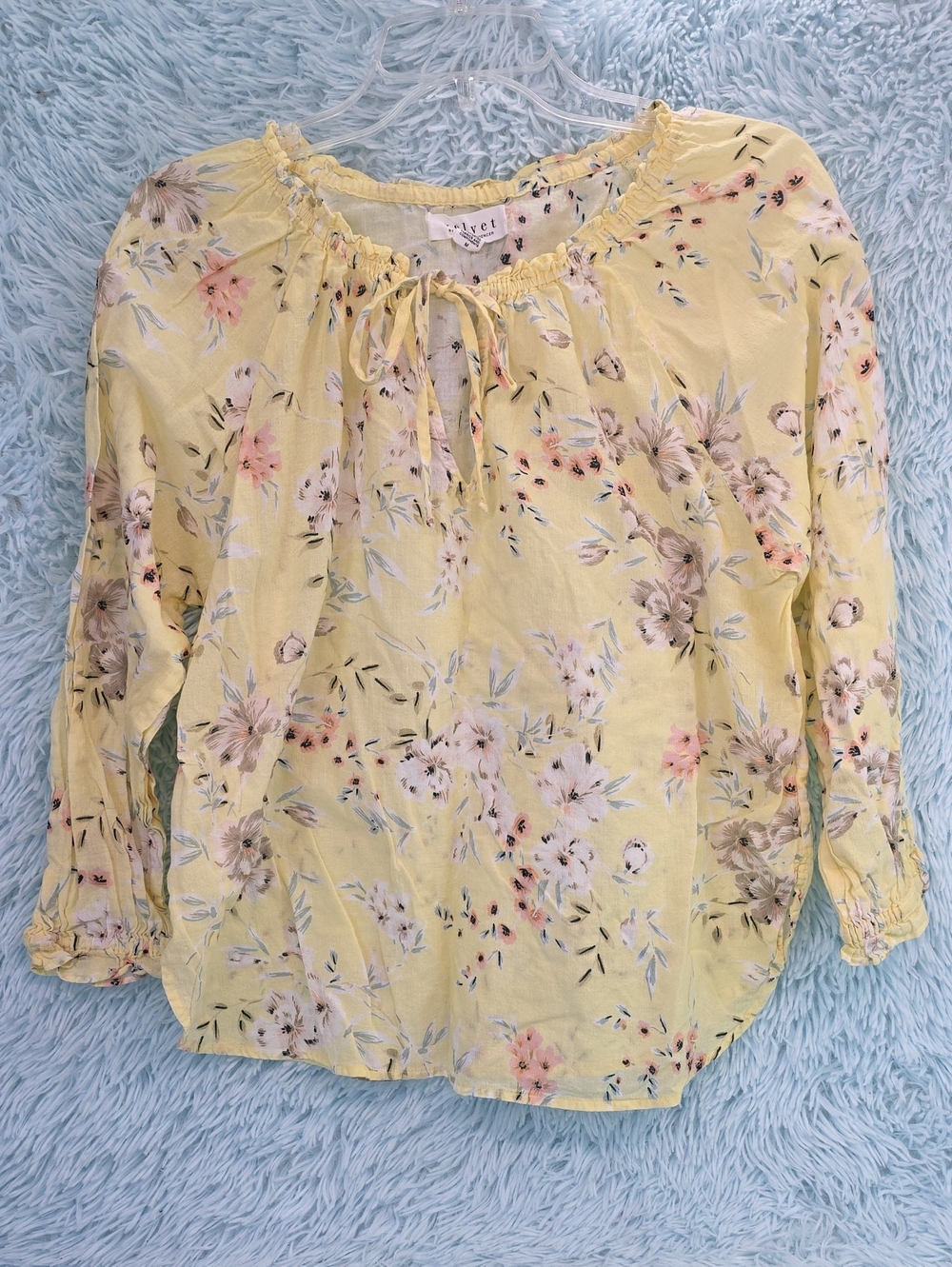 Velvet by Graham & Spencer Yellow Floral Peasant Blouse Size M